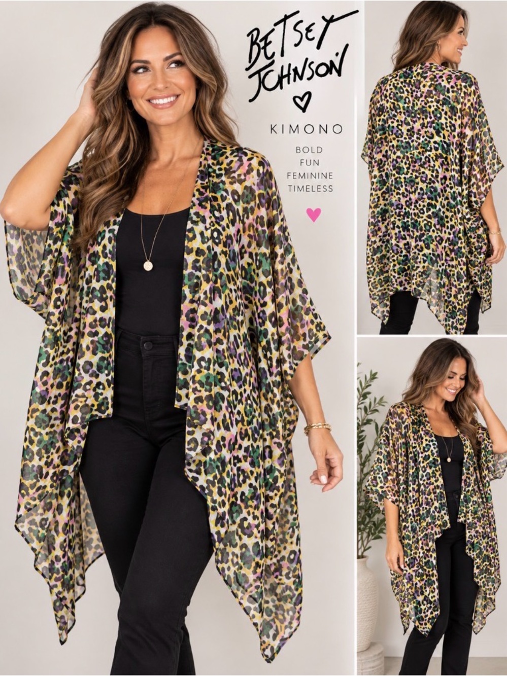 Betsey Johnson Multicolor Leopard Print Sheer Kimono OSFM